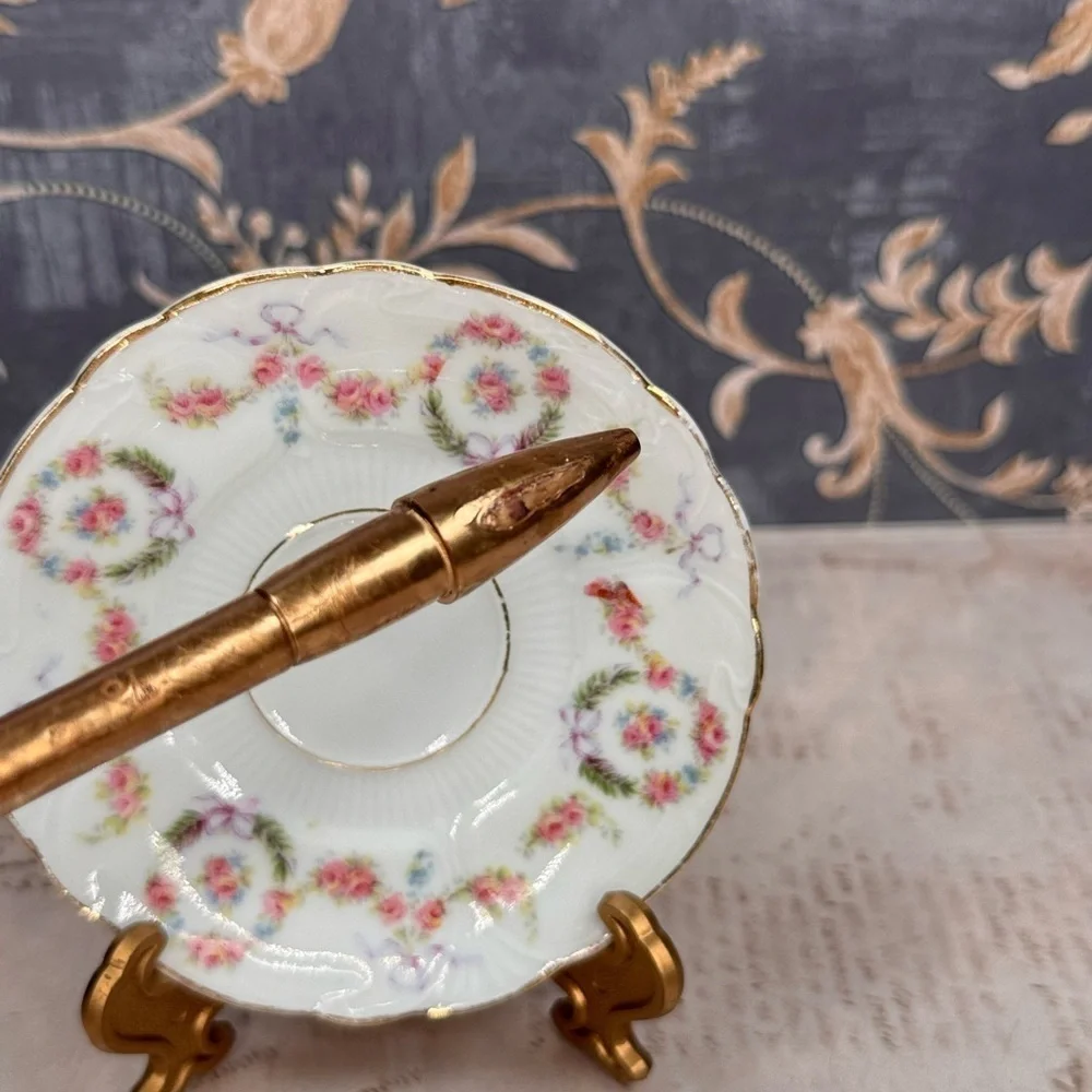 Antique Haviland Style Limoges Floral Saucers Gold Trim Set 2